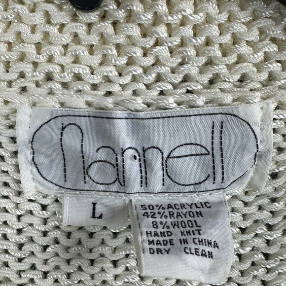 80's Sweater Nannell Cream and Rhinestone Open Weave Short Sleeve Sweater Large - Picture 6 of 7